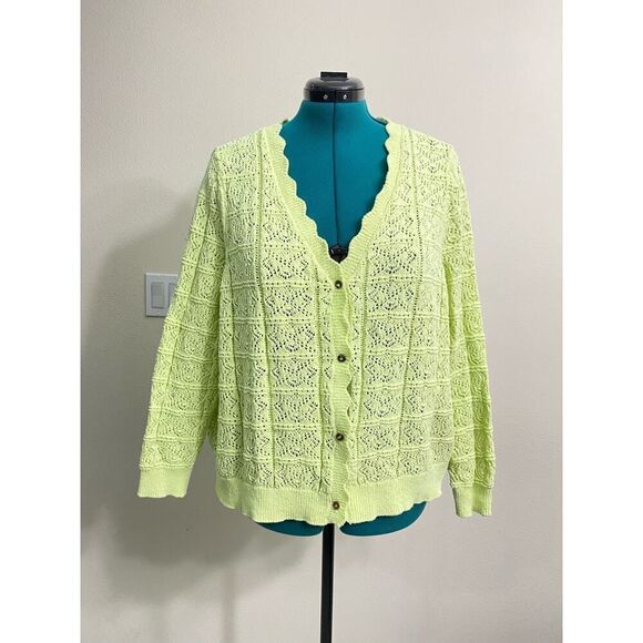 Mango MGO Openwork Knit Cardigan Yellow Winter Boho Urban V Neck Plus Size 3X - Picture 5 of 13